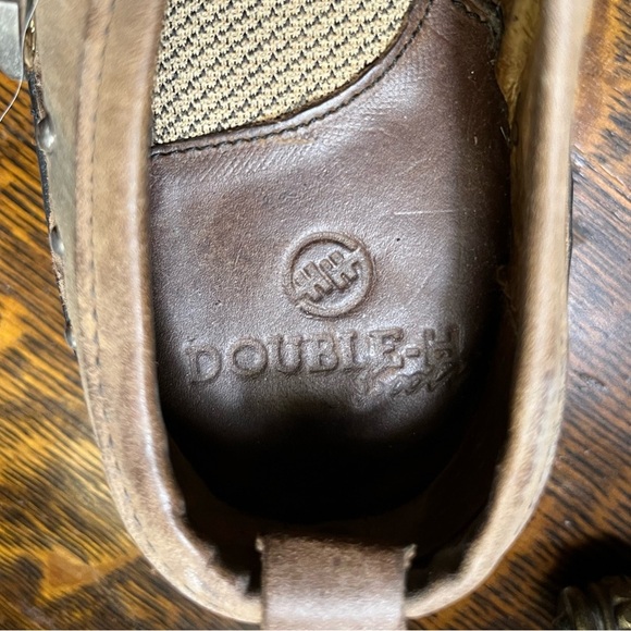 Double H Tan Leather Silver Double Buckle Studded Ankle Boots Mules - Picture 9 of 10